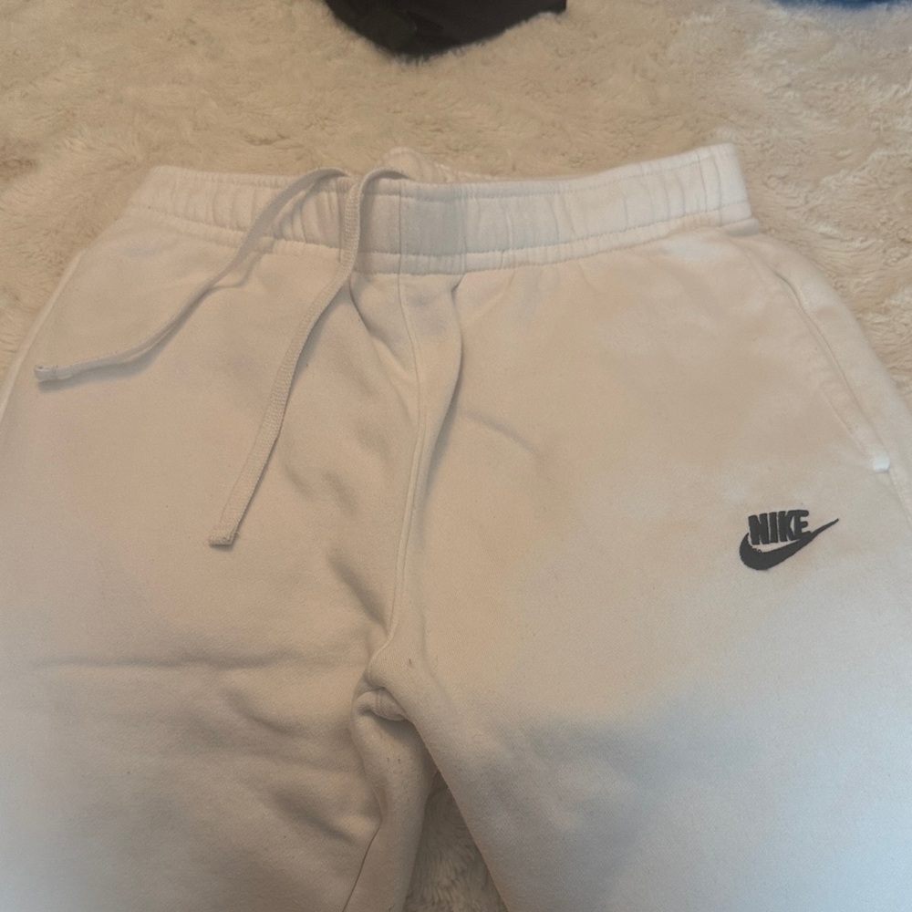 Nike White Kids Fleece Jogger Pants with Black Logo